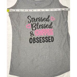 No Boundaries Gray Tank Top "Stressed Blessed & Coffee Obsessed" Women's M